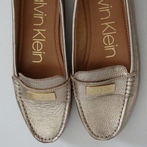 Calvin Klein gold loafers size 8